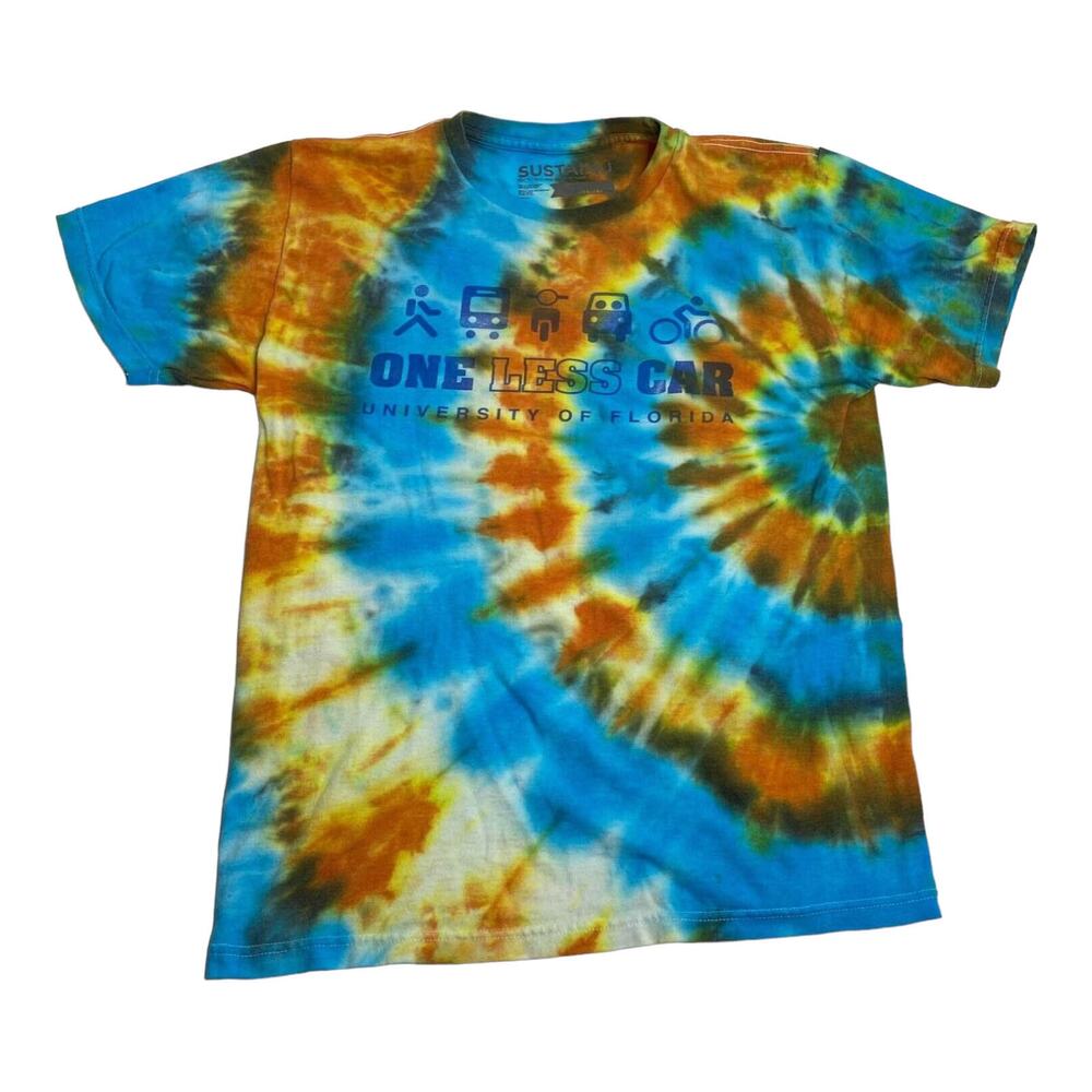 University of Florida Men's One Less Car Tie Dye T-Shirt Cycling Sustainable M